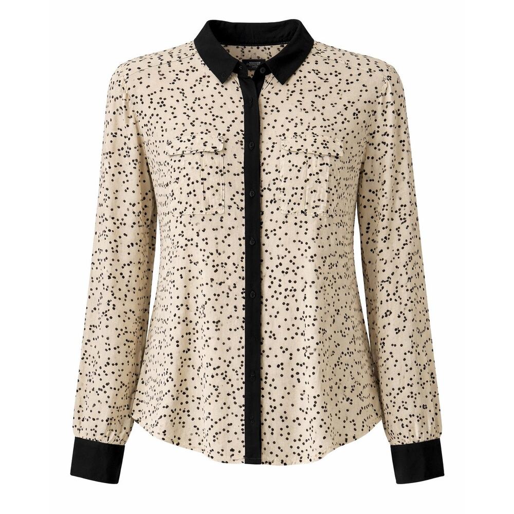 Maeve Anthropologie Polka Dot Blouse Cream Black Button Down Top Size 0 Rayon
